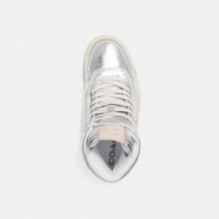Men Sneakers Coach C202 High Top Sneaker Metallic Silver