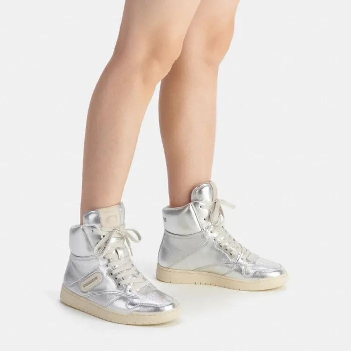 Men Sneakers Coach C202 High Top Sneaker Metallic Silver
