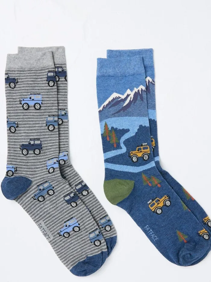 Men Socks Fat Face Blue Off Roader Socks 2 Pack In A Box