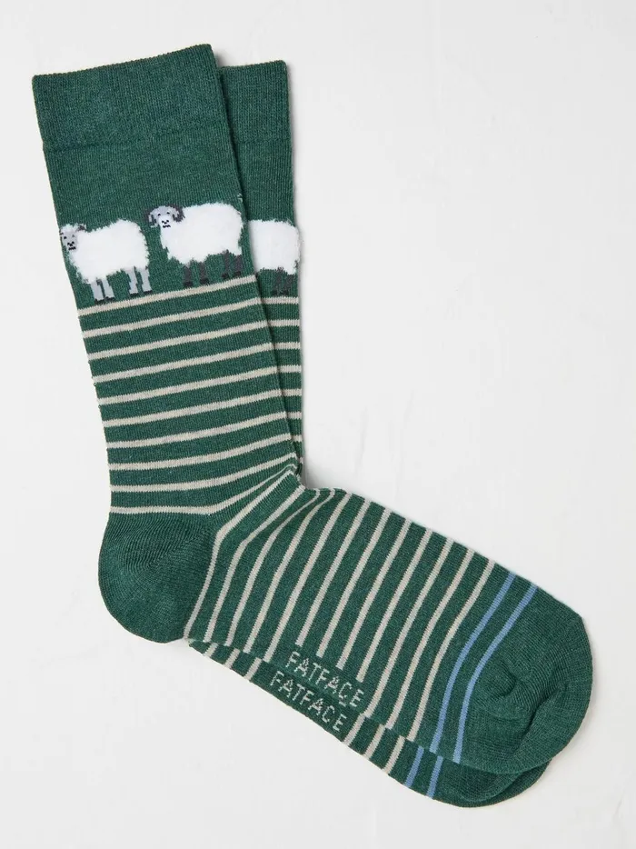 Men Socks Fat Face Green Sheep Socks 1 Pack