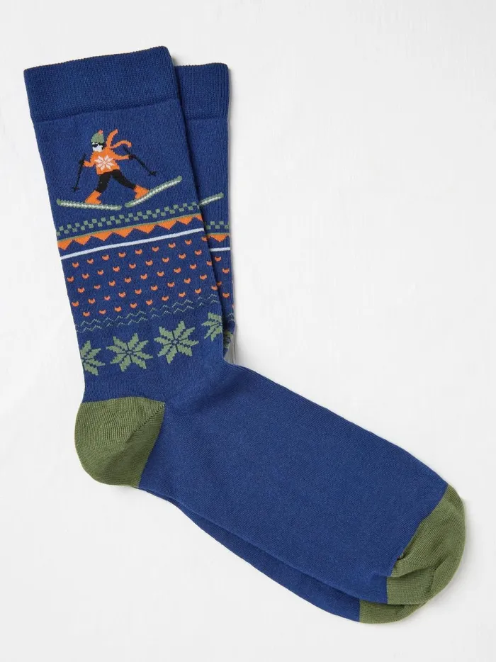 Men Socks Fat Face Navy Man Skiing Socks 1 Pack