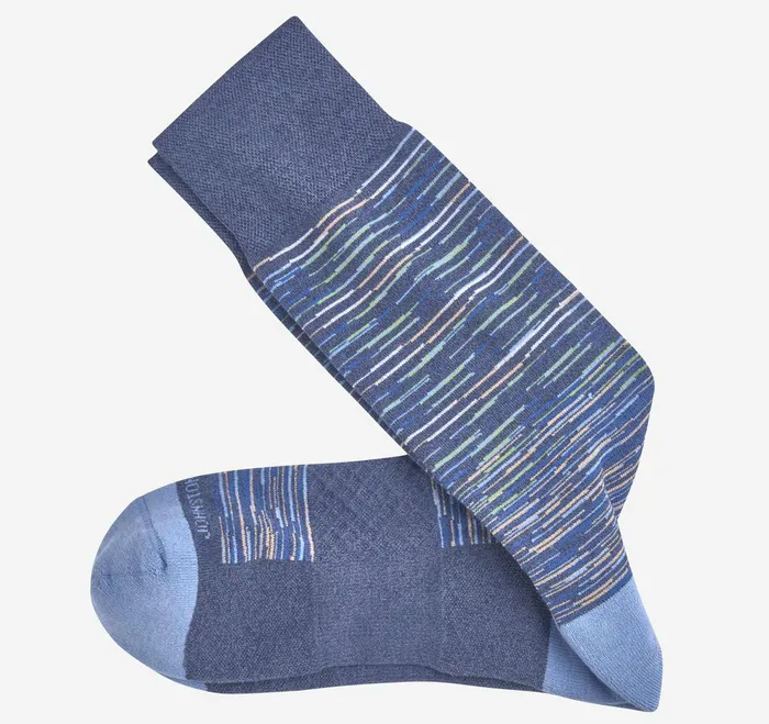 Men SpaceDyed Stripe Socks Denim JohnstonandMurphy Socks