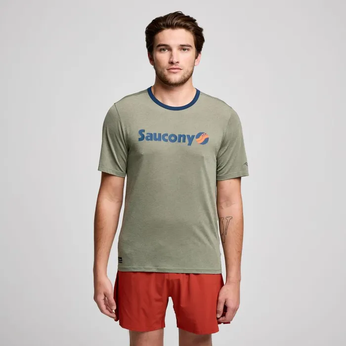 Men Stopwatch Graphic Short Sleeve Bough Heather Graphic Saucony Tops