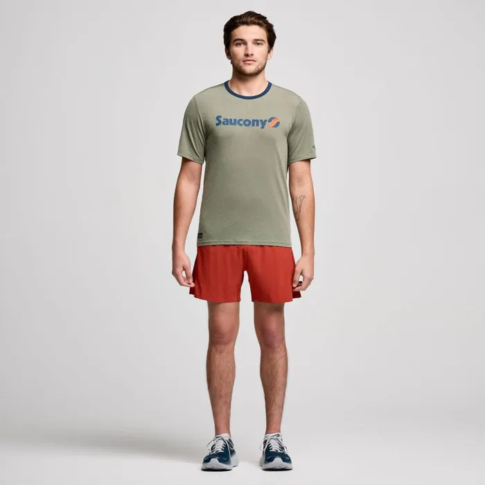 Men Stopwatch Graphic Short Sleeve Bough Heather Graphic Saucony Tops