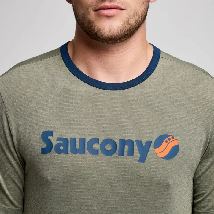 Men Stopwatch Graphic Short Sleeve Bough Heather Graphic Saucony Tops