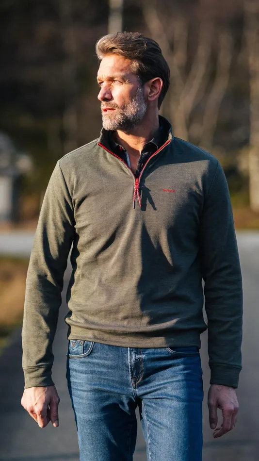 Men Sweatshirts NZA New Zealand Auckland Dark Green Fleece Sweater With HalfZip 8211 Gravel Green