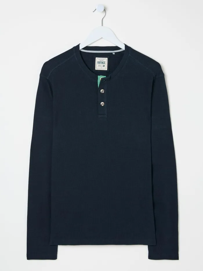Men TShirts Fat Face Navy Textured Henley 100 Cotton TShirt