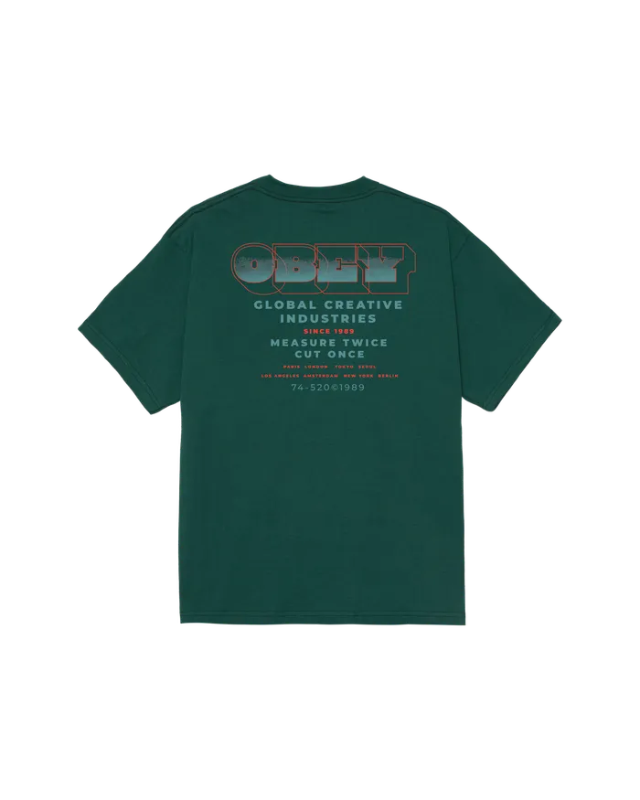 Men TSHIRTS OBEY Clothing MEASURE TWICE CLASSIC TSHIRT Rain Forest