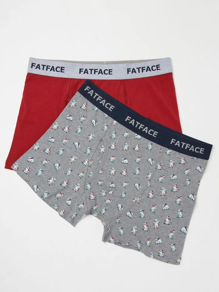 Men Underwear Fat Face Grey 2 Pack Ski Bear Boxers