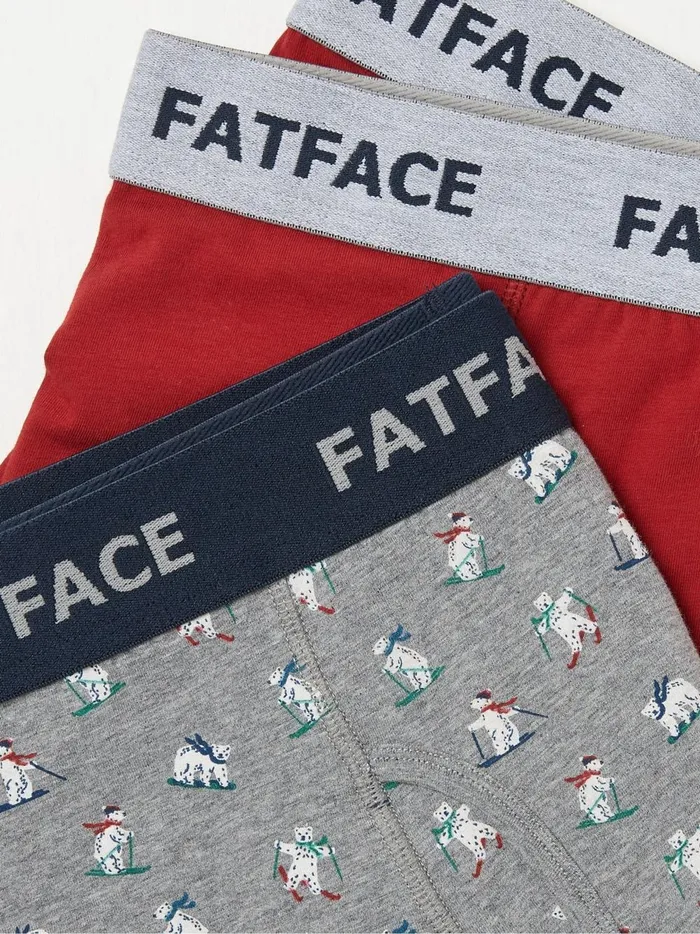 Men Underwear Fat Face Grey 2 Pack Ski Bear Boxers