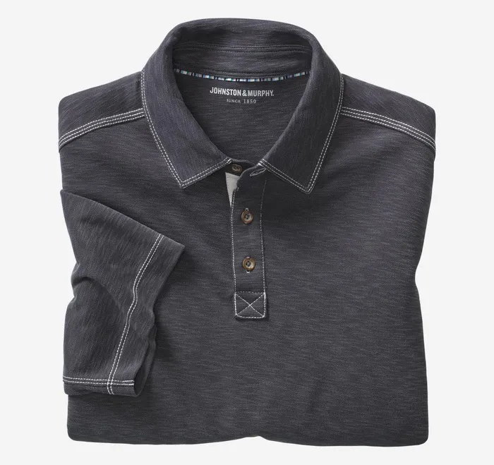 Men Vintage Slub Polo Charcoal JohnstonandMurphy Polos and Tees