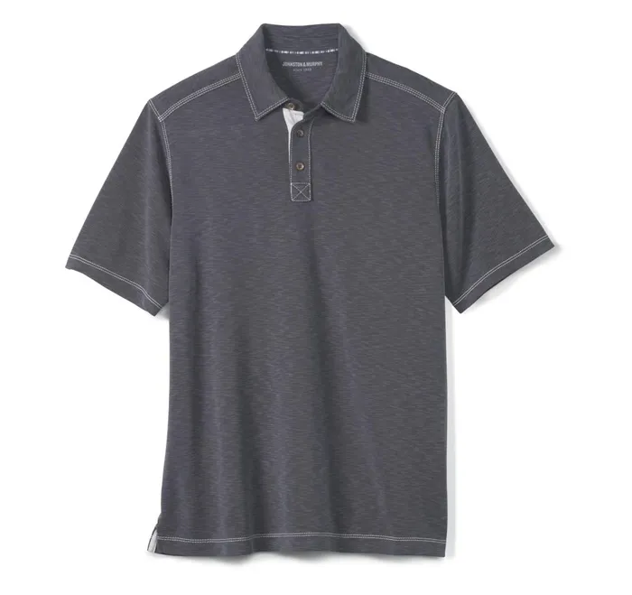 Men Vintage Slub Polo Charcoal JohnstonandMurphy Polos and Tees Men Vintage Slub Polo Charcoal JohnstonandMurphy Polos and Tees