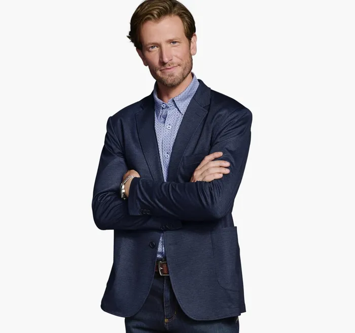 Men Xc Flex Knit Blazer Navy Micro Houndstooth JohnstonandMurphy Blazers