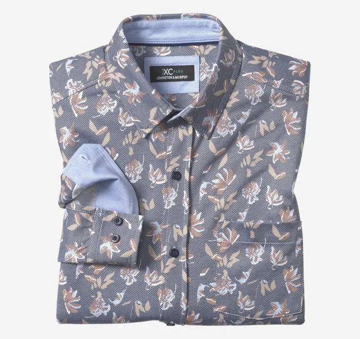 Men Xc Flex Stretch LongSleeve Shirt Navy Birdseye Floral JohnstonandMurphy Shirts Men Xc Flex Stretch LongSleeve Shirt Navy Birdseye Floral JohnstonandMurphy Shirts