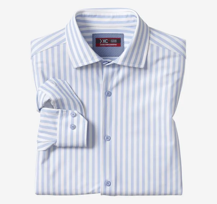 Men Xc4 LongSleeve Print Knit Shirt Bluewhite Stripe JohnstonandMurphy Shirts