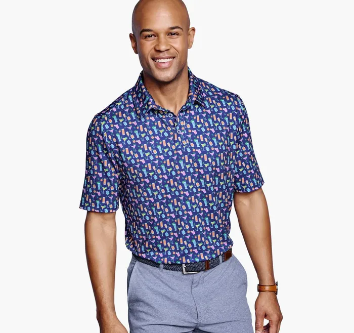 Men Xc4 Performance Polo Navy Cocktail JohnstonandMurphy Polos and Tees
