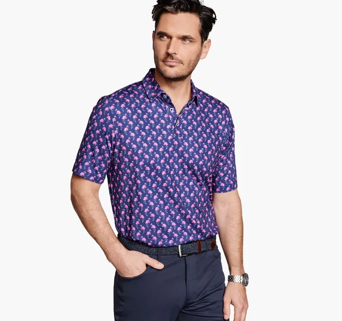 Men Xc4 Performance Polo Navy Flamingo JohnstonandMurphy Polos and Tees