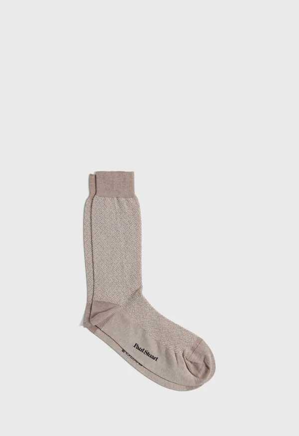 Mens Paulstuart Mercerized Cotton Parquet Pattern Sock Beige Socks