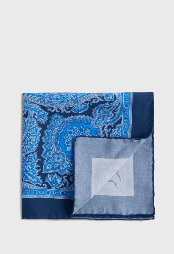 Mens Pocket Squares Paulstuart Printed Habotai Silk Paisley Pocket Square Indigo