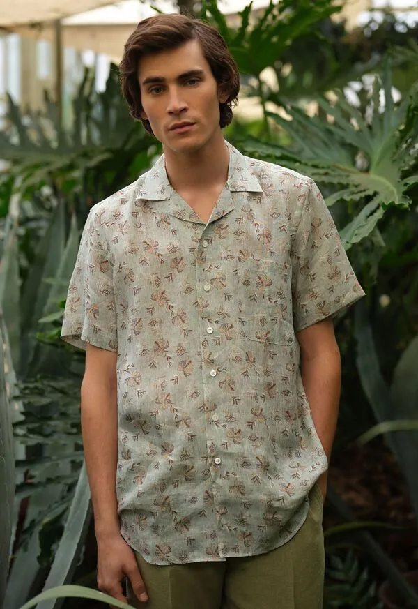 Mens Sport Shirts Paulstuart Linen Leaf Print Camp Shirt Denim Mens Sport Shirts Paulstuart Linen Leaf Print Camp Shirt Denim