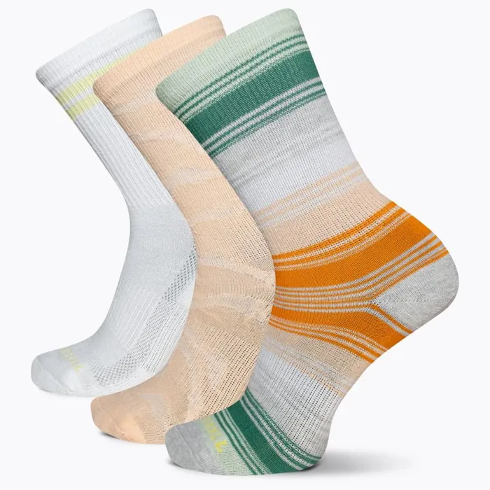 Merrell Socks MenWomen Recycled Everyday Crew Sock 3 Pack Peach Assorted