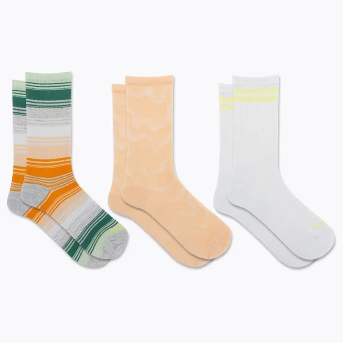 Merrell Socks MenWomen Recycled Everyday Crew Sock 3 Pack Peach Assorted