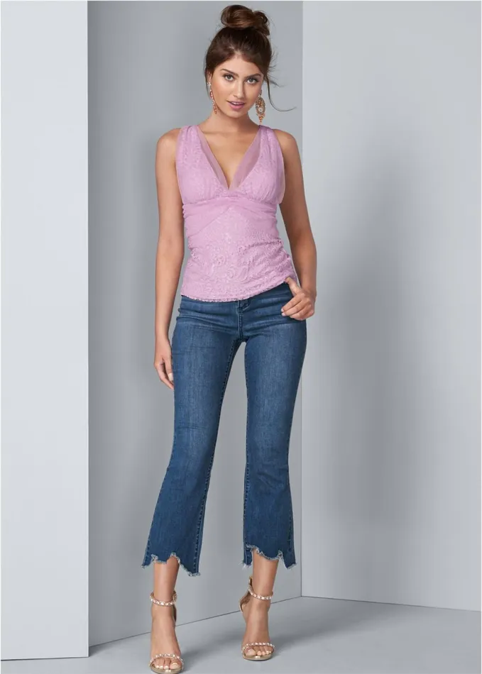 MESH OVERLAY LACE TOP Lilac Women VENUS Night Out Tops
