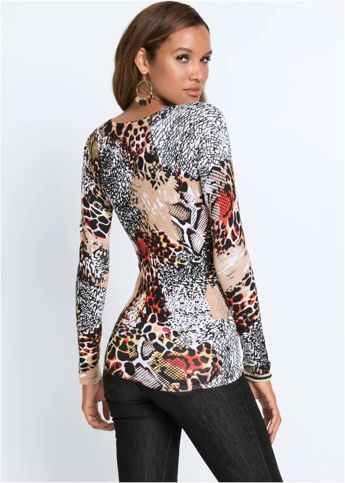 MIXED ANIMAL PRINT SWEATER Black Multi Women VENUS Sexy Sweaters
