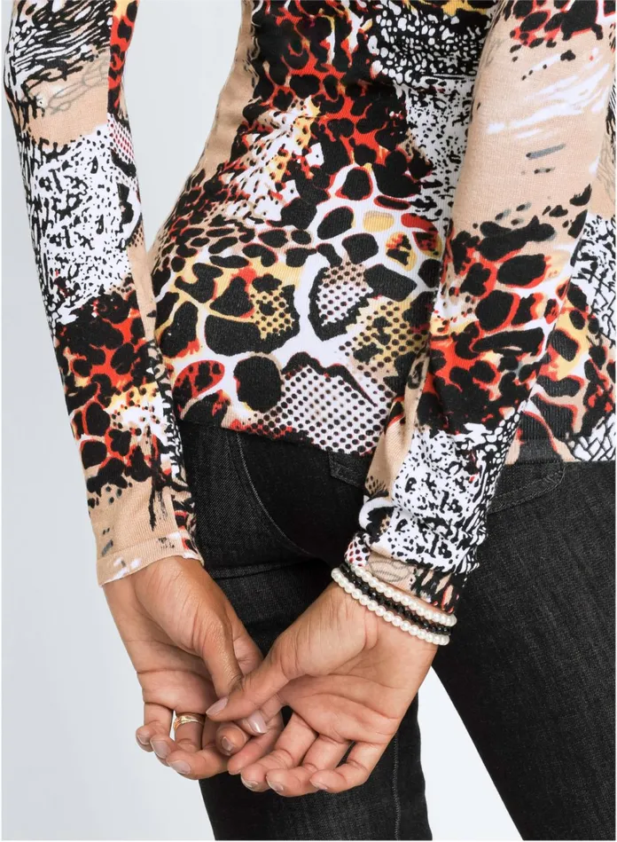MIXED ANIMAL PRINT SWEATER Black Multi Women VENUS Sexy Sweaters
