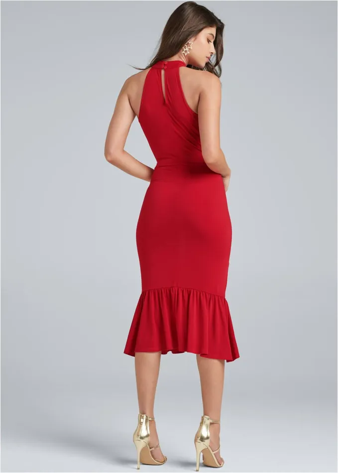 MOCKNECK RUFFLE DRESS Red Women VENUS Formal Dresses MOCKNECK RUFFLE DRESS Red Women VENUS Formal Dresses
