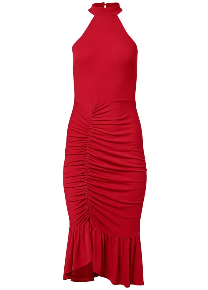 MOCKNECK RUFFLE DRESS Red Women VENUS Formal Dresses MOCKNECK RUFFLE DRESS Red Women VENUS Formal Dresses