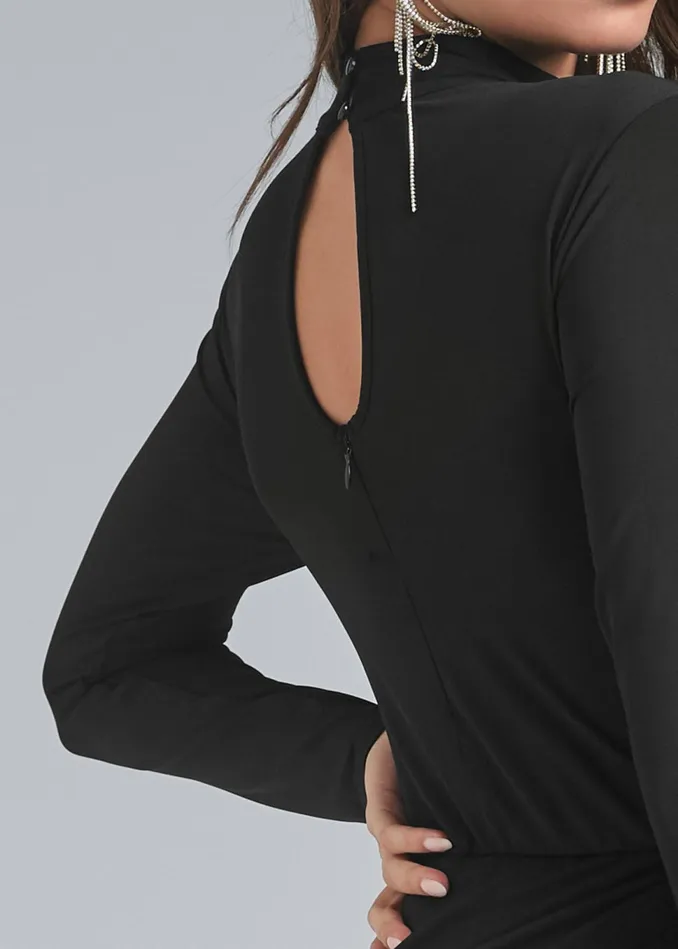 Mockneck Strappy Romper Black Women VENUS Rompers