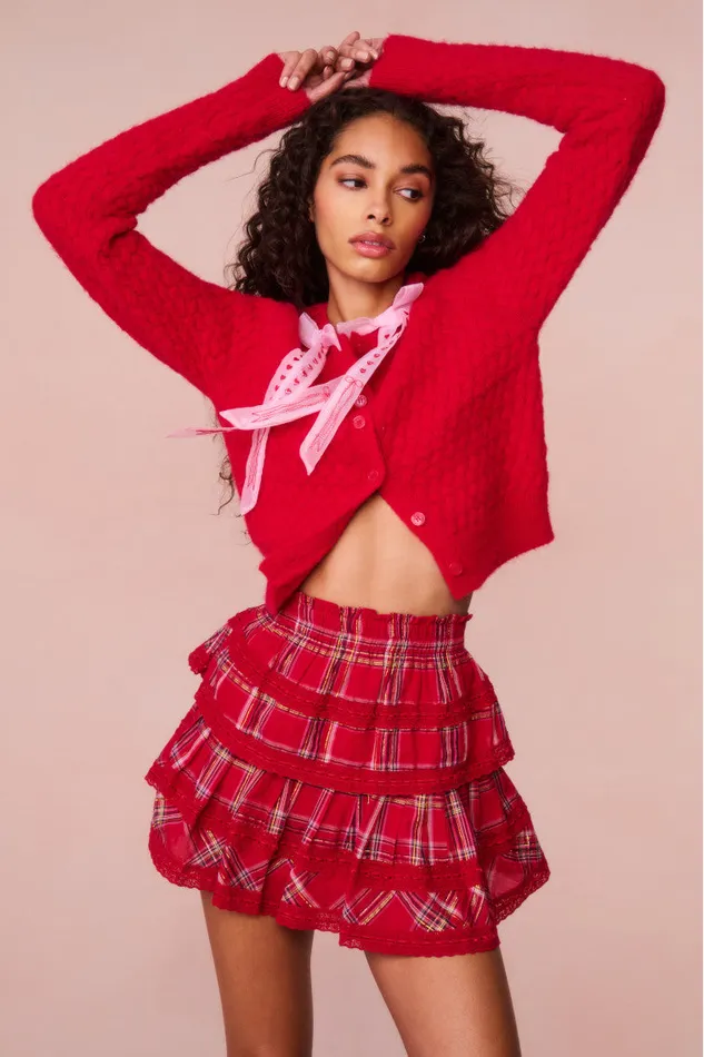 Mommy and Me Kids LoveShackFancy Ruffle Mini Tartan Skirt Cheery Red