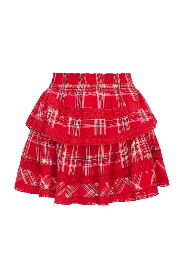 Mommy and Me Kids LoveShackFancy Ruffle Mini Tartan Skirt Cheery Red