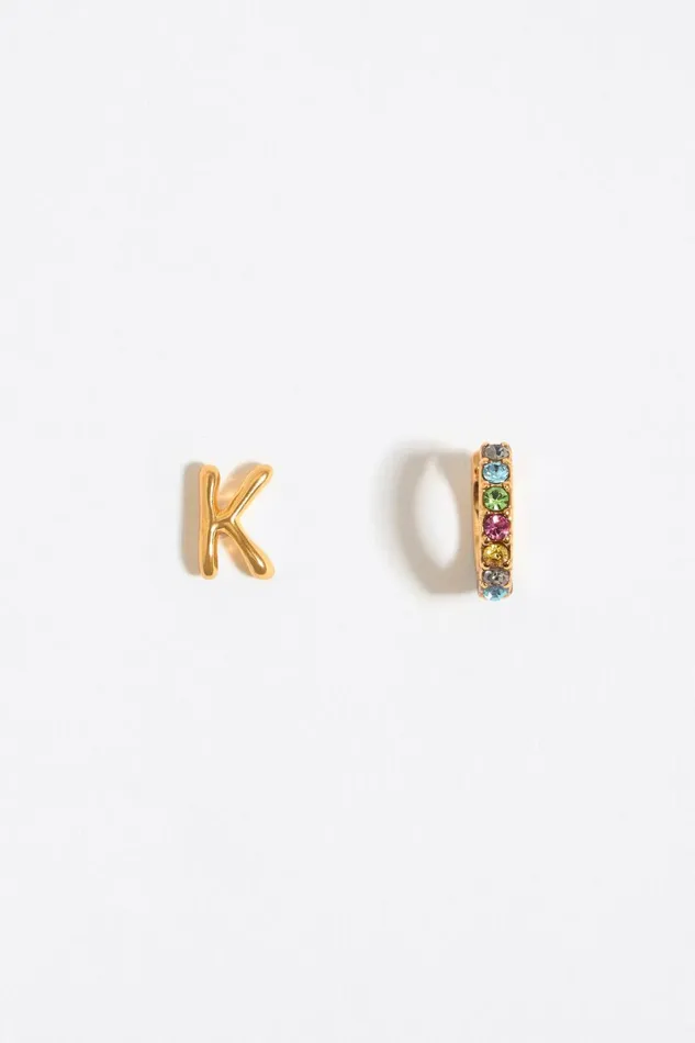 Multicolor Crystal Mini Hoop And Letter K Earrings Gold Women Bimba Y Lola Alphabet Multicolor Crystal Mini Hoop And Letter K Earrings Gold Women Bimba Y Lola Alphabet