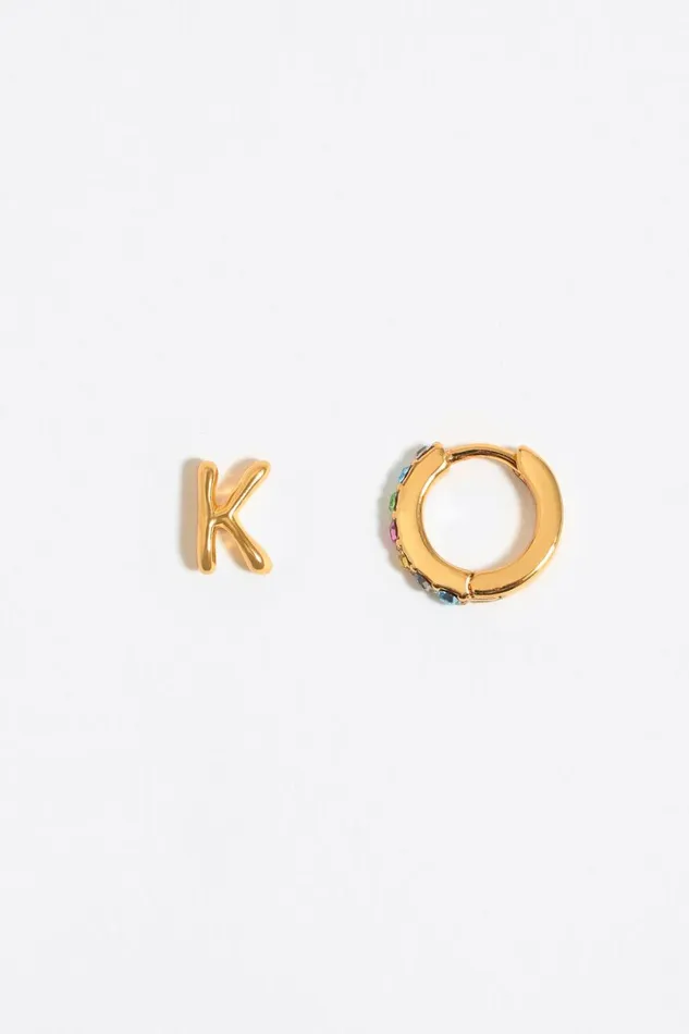 Multicolor Crystal Mini Hoop And Letter K Earrings Gold Women Bimba Y Lola Alphabet Multicolor Crystal Mini Hoop And Letter K Earrings Gold Women Bimba Y Lola Alphabet