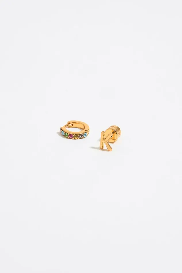 Multicolor Crystal Mini Hoop And Letter K Earrings Gold Women Bimba Y Lola Alphabet Multicolor Crystal Mini Hoop And Letter K Earrings Gold Women Bimba Y Lola Alphabet