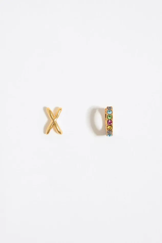 Multicolor Crystal Mini Hoop And Letter X Earrings Gold Women Bimba Y Lola Alphabet Multicolor Crystal Mini Hoop And Letter X Earrings Gold Women Bimba Y Lola Alphabet