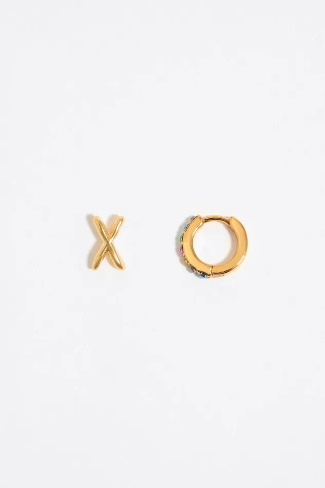 Multicolor Crystal Mini Hoop And Letter X Earrings Gold Women Bimba Y Lola Alphabet Multicolor Crystal Mini Hoop And Letter X Earrings Gold Women Bimba Y Lola Alphabet