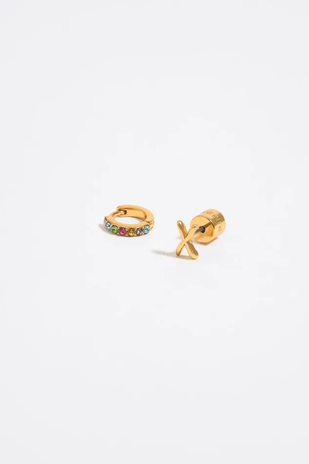 Multicolor Crystal Mini Hoop And Letter X Earrings Gold Women Bimba Y Lola Alphabet Multicolor Crystal Mini Hoop And Letter X Earrings Gold Women Bimba Y Lola Alphabet