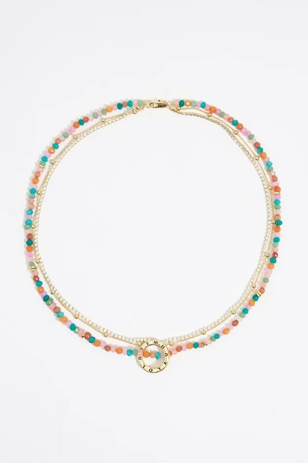 Multicolor Stones And Logo Necklace And Chain Gold Women Bimba Y Lola Jewelry Multicolor Stones And Logo Necklace And Chain Gold Women Bimba Y Lola Jewelry