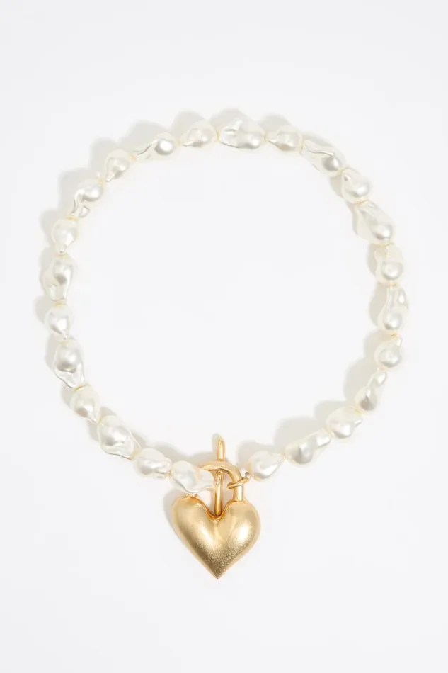 Necklace With Pearls And A Heart In Matte Gold Pearl Women Bimba Y Lola Jewelry Necklace With Pearls And A Heart In Matte Gold Pearl Women Bimba Y Lola Jewelry