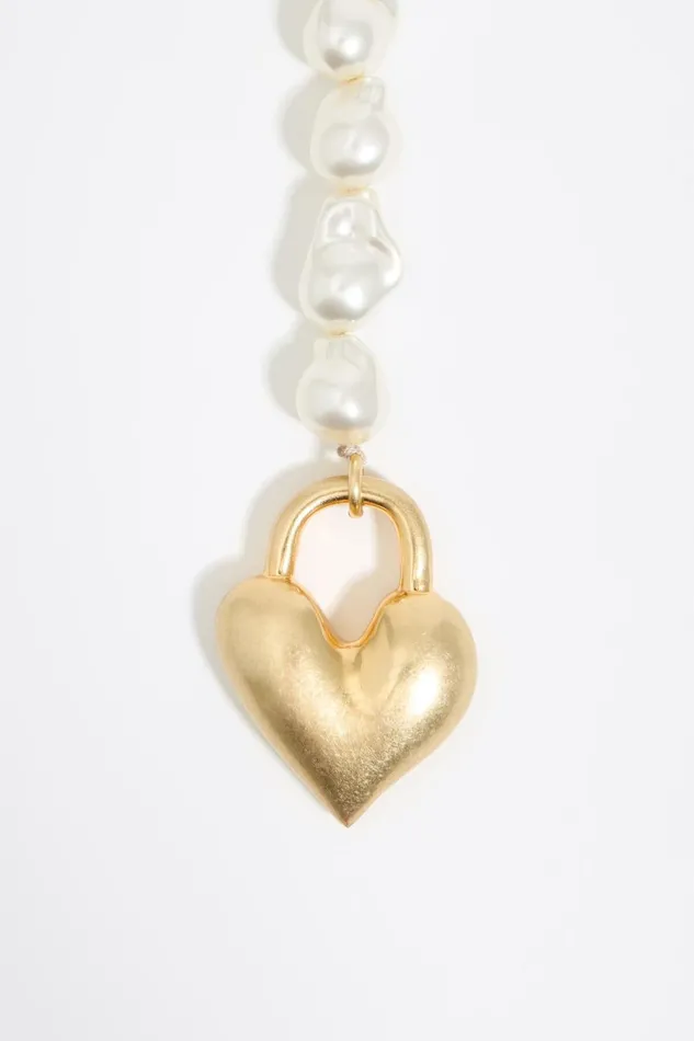 Necklace With Pearls And A Heart In Matte Gold Pearl Women Bimba Y Lola Jewelry Necklace With Pearls And A Heart In Matte Gold Pearl Women Bimba Y Lola Jewelry