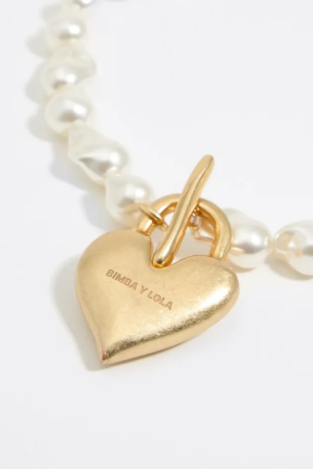 Necklace With Pearls And A Heart In Matte Gold Pearl Women Bimba Y Lola Jewelry Necklace With Pearls And A Heart In Matte Gold Pearl Women Bimba Y Lola Jewelry
