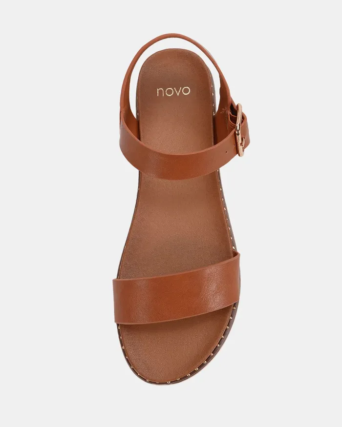 NOVO Shoes Flat Sandals Women TRAINOR TAN Strappy Sandals