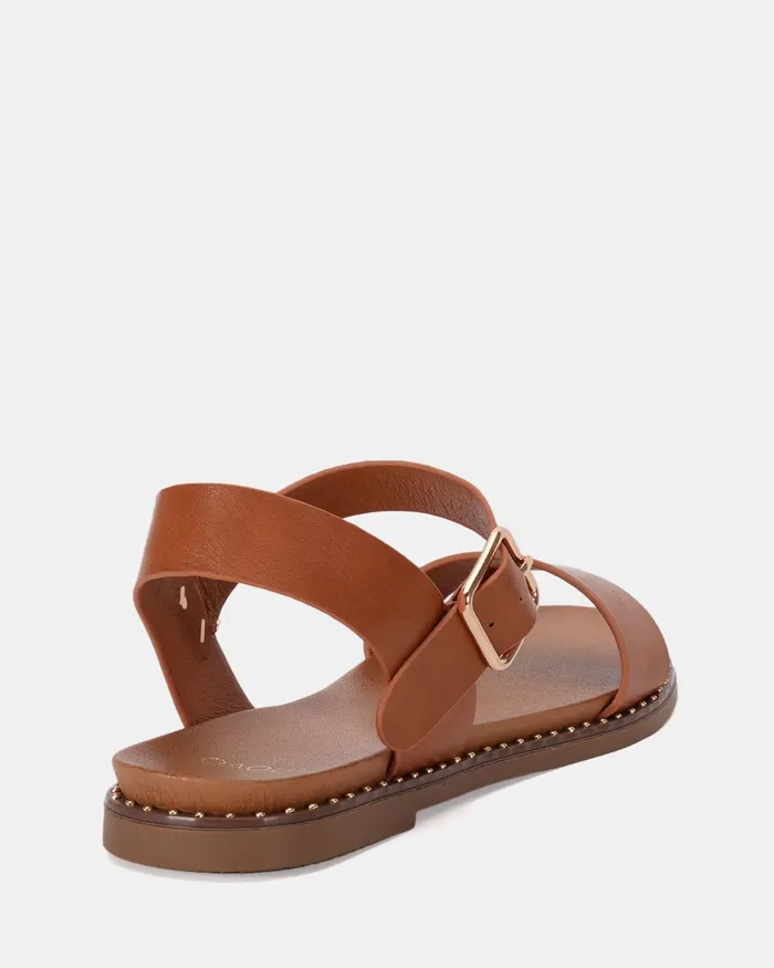 NOVO Shoes Flat Sandals Women TRAINOR TAN Strappy Sandals