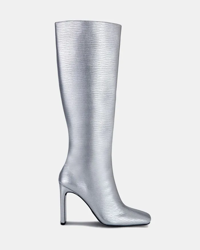 NOVO Shoes Knee High Boots Women ZODIAK SILVER CROC