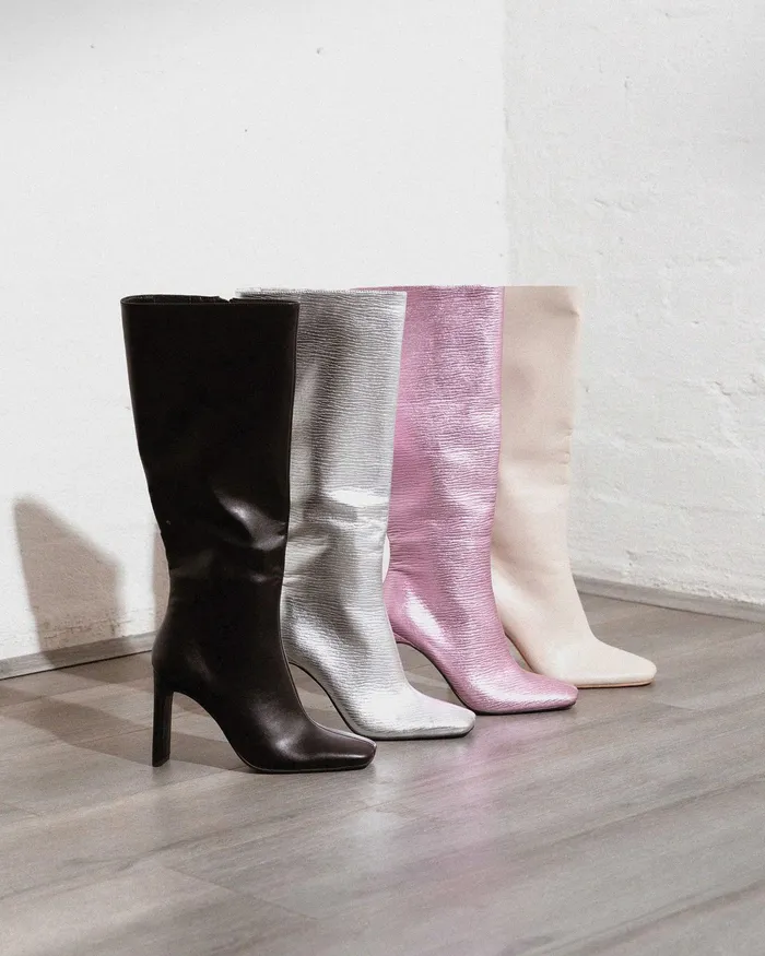NOVO Shoes Knee High Boots Women ZODIAK SILVER CROC