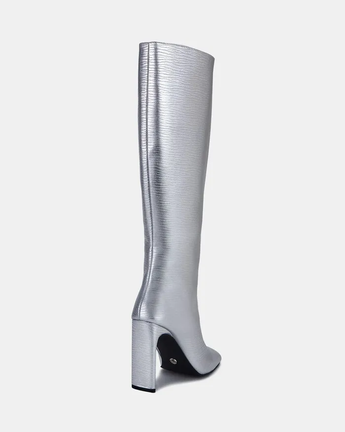 NOVO Shoes Knee High Boots Women ZODIAK SILVER CROC