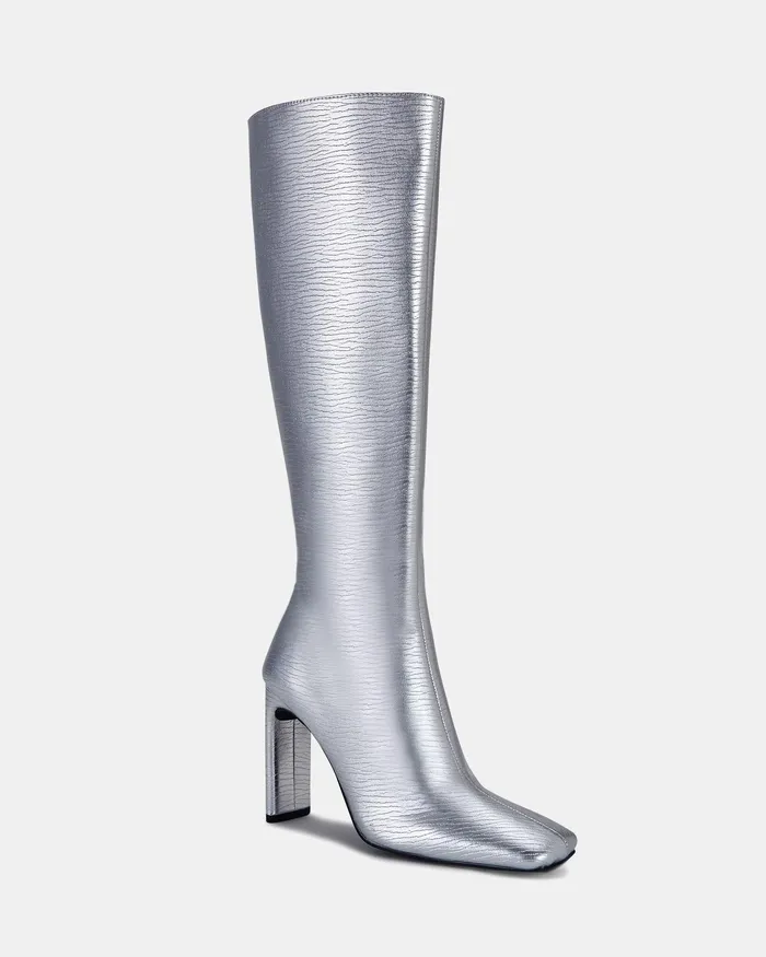 NOVO Shoes Knee High Boots Women ZODIAK SILVER CROC
